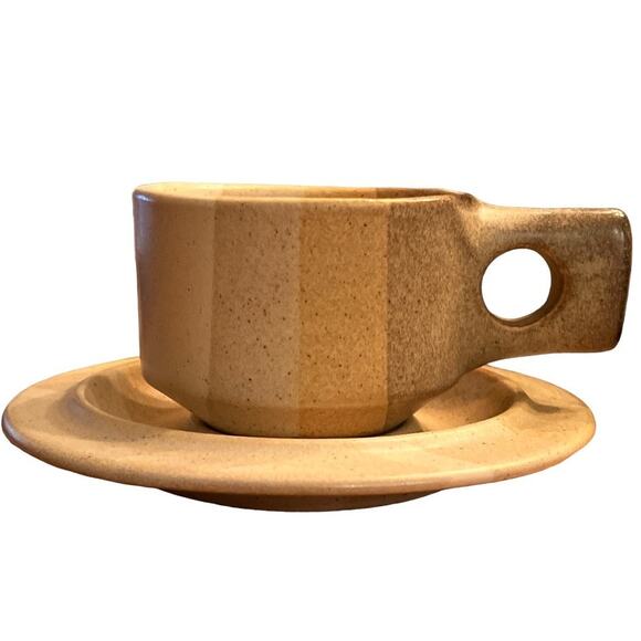 Vintage 70s Salishan Cup Saucer Set Jim McBride Fabrik Stoneware Speckled Earthy - Picture 2 of 10